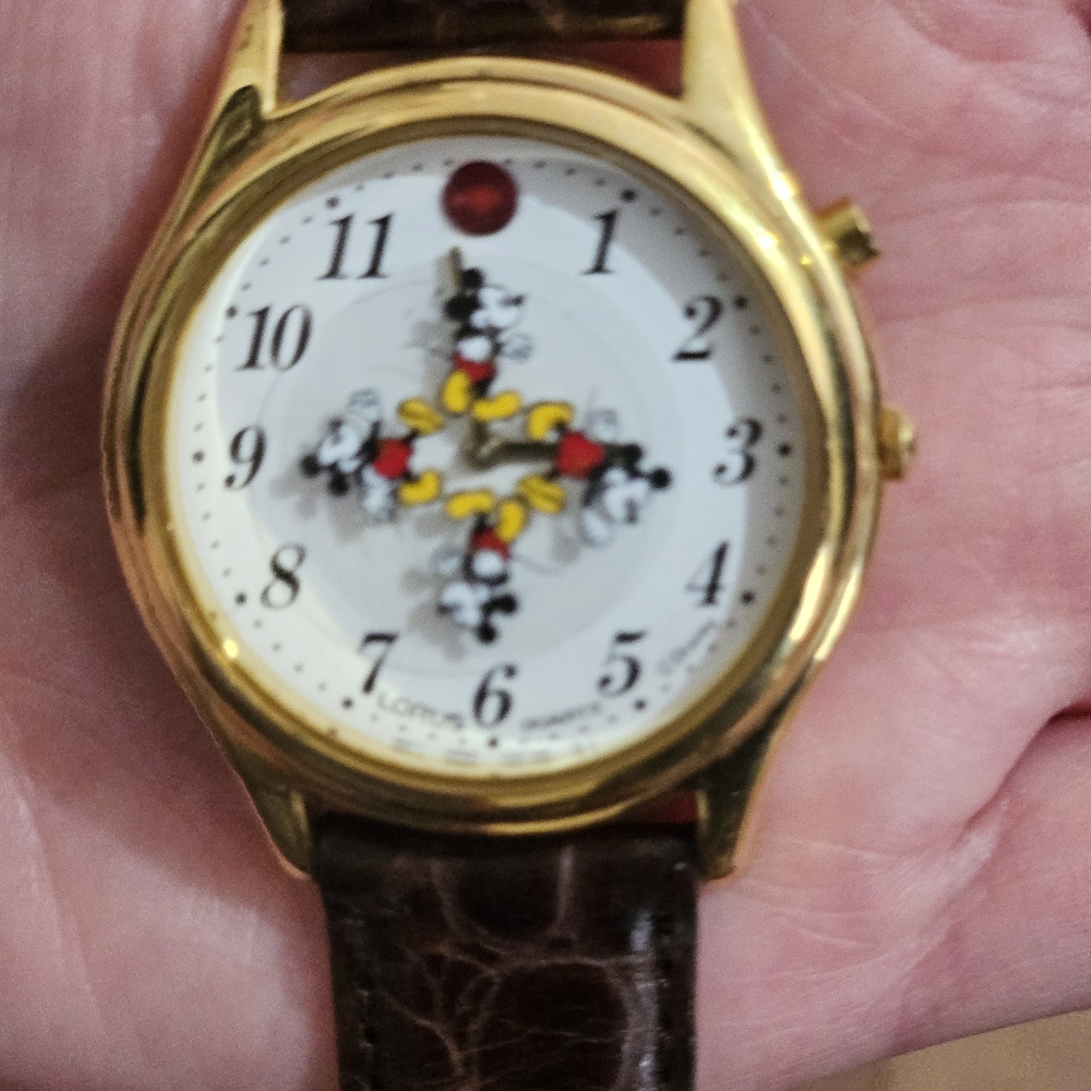 Gold and Brown Mickey Mouse Watch with Leather Strap